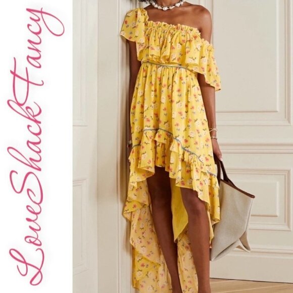 LOVESHACKFANCY Alexia Ruffle Tiered Hi-Lo Floral Cotton Dress Sunbath, Size 4 - Picture 1 of 11